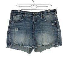 Silver Jeans Co Avery Short Blue Distressed Denim Frayed Hem W34 L3 L54907AJX276