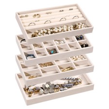 Frebeauty Jewelry Organizer Tray Stackable Velvet Trays,Drawer Inserts Earring