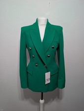 Zara New Classic Green Double Breasted Blazer Jacket Size S