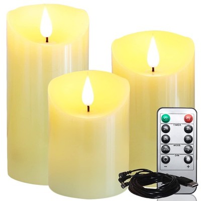 Lezonic Rechargeable Flickering Flameless Candles D: 3'' X H:6'', Ivory Pillar 