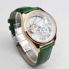 Men's Watch Green Skeleton Flywheel Bridge Movement Automatic Mechanical