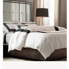Restoration Hardware RH Italian Banded Sateen Duvet Cover Black White Twin