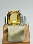 Vintage Sterling Silver Emerald-cut Citrine Gemstone Statement Ring 6.2g Sz 9