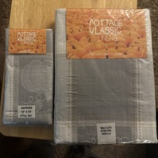 Cottage Classic Linens Table Cloth 60  x84  Plus Set Of 4 Napkin Platinum Pumpkin