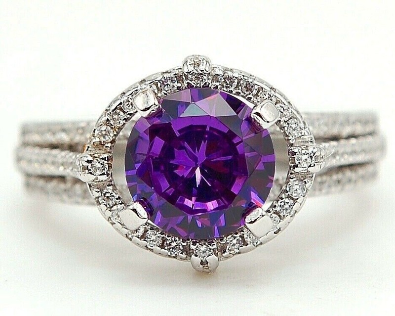 3CT  Amethyst 925 Solid Sterling Silver Ring Jewelry Sz 8 &5-4