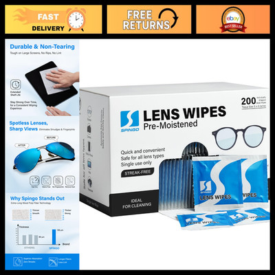 200 Count Lens Wipes - Eyeglass Cleaner, Screen Cleaning Wipes for Phones & Glas