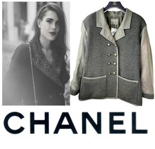 Chanel Vintage 1991 Black Tweed Jacket 38 40 42 6 8 10 Coat Top Gift Bag S M L
