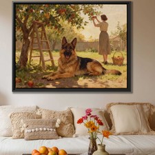 Rural Countryside Oil Painting German Shepherd Dog Canvas Wall Decor Artwork