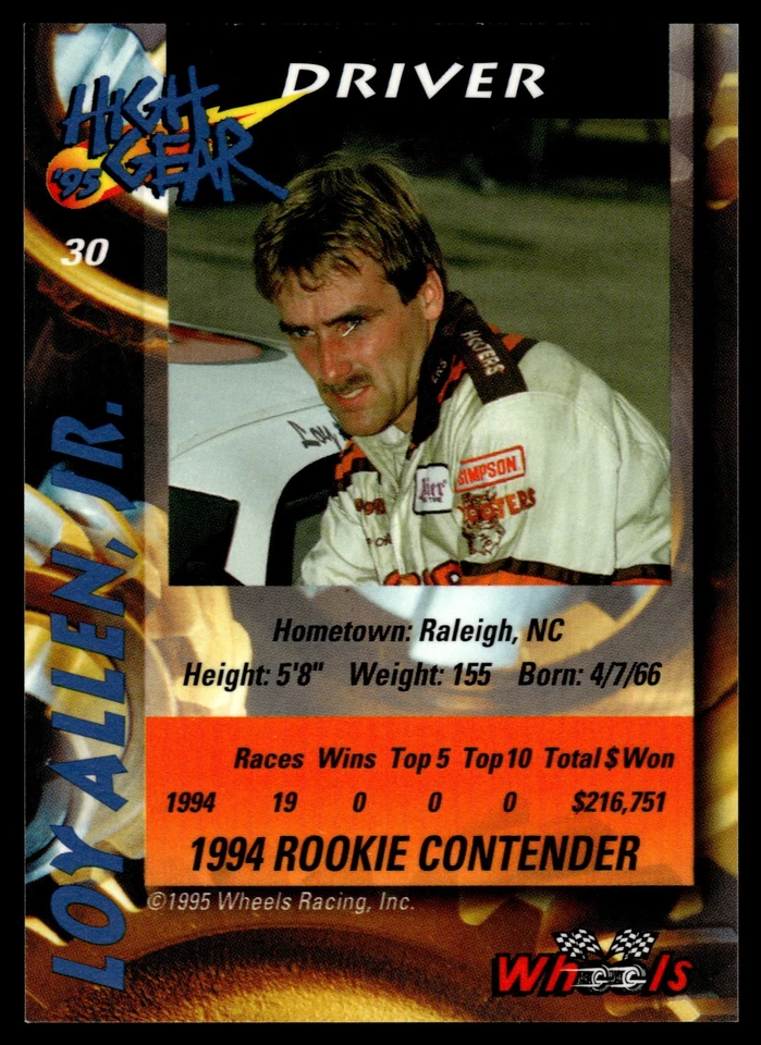 1995 Wheels High Gear Gold #30 Loy Allen - Image 2 of 2