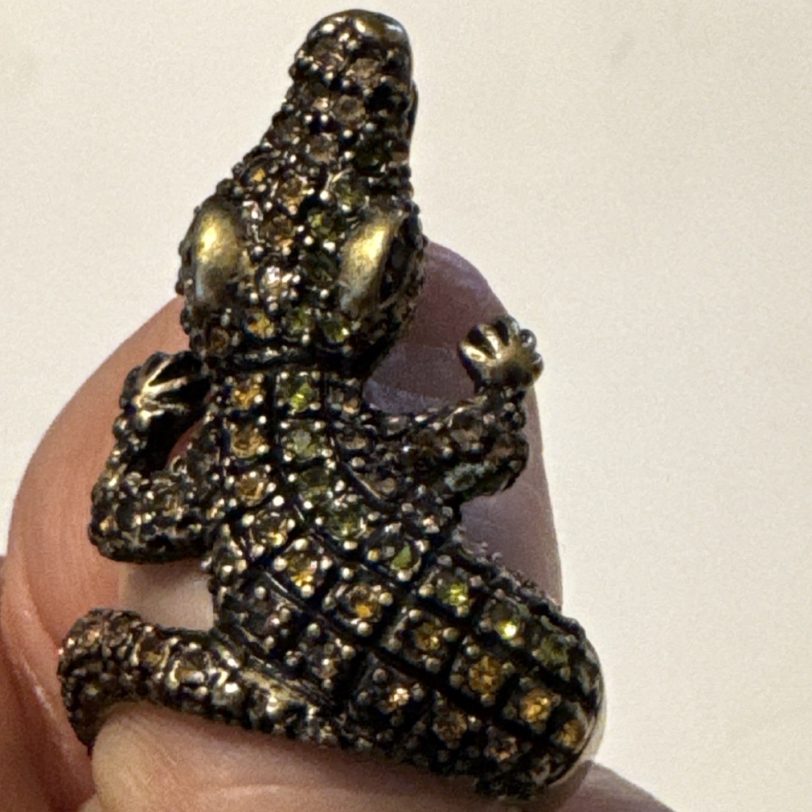 Crocodile Shape Yellow Stone Statement Ring Bronz… - image 5