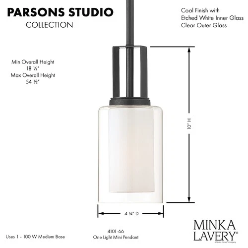 Minka Lavery 4101 Parsons Studio 1 Light 4"W Vantage Pendant - Sand Coal - Picture 5 of 9