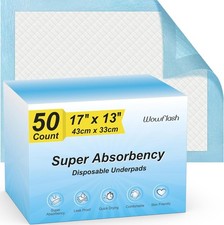 50 Count Super Absorbency Disposable Underpads, Leakproof 50 17 x 13