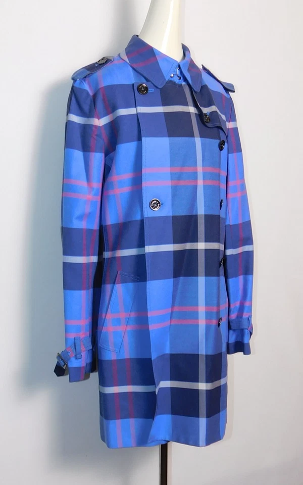 Womens Jones New York Signature Blue Plaid Belted Jacket Trench Coat Size M - Image 3 of 4