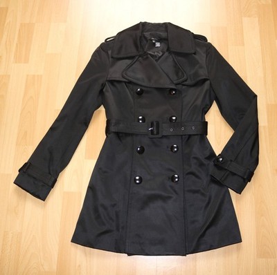 Zara Basic Trenchcoat 42 zweireihig mit Gürtel Schwarz 