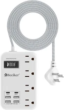 6 USB(2 USB C) Surge Protector Power Strip- 5Ft 24W USB-5ft-980J, WHITE 