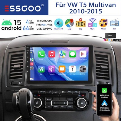 DAB+ 4+64G Autoradio Android 15 Carplay NAVI FM Für VW T5 Multivan 2010-2015 SWC