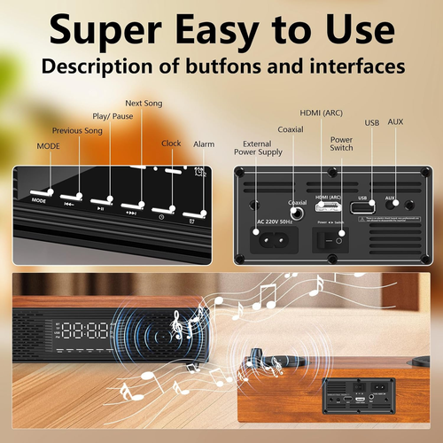 H1T Sound Bar for Smart TV, Soundbar with Bluetooth/Arc/Opt/Aux Connect - Picture 5 of 9