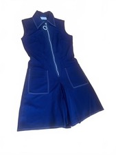 Vintage 60s/70s Navy Blue Sleeveless Romper with Front O Ring Zipper