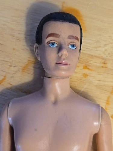 Vintage 1961 Flocked Hair Ken Barbie Doll #750 Brunette Nude