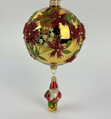 Heartfully Yours Radko  23 Golden Flight Christmas Ornament 7  Ball w/santa Drop