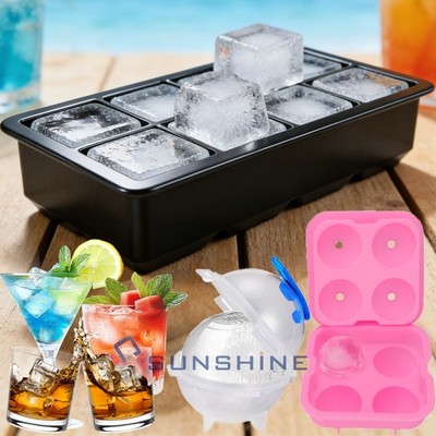 Silicone Big Ice Cubed Maker Large Cube Square Tray Molds Whiskey Ball Cocktails