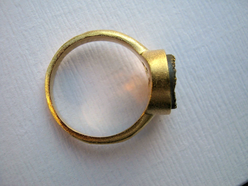 10mm Round Gold Druzy Quartz Ring 14k Satin Gold over Bronze Multiple Sizes - Image 4 of 4