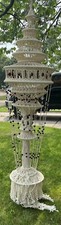 Vintage 80 inches Large Macrame Lampshape Hanging Plant Holder W/Brown Beaded