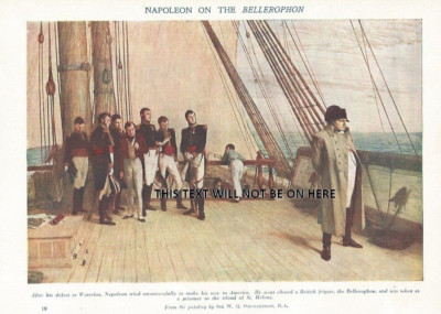 NACH DER NIEDERLAGE VON WATERLOO NAPOLEON FREGATTE BELLEROPHON um 1920 ILLUSTRATIONSDRUCK