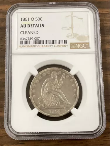 1861-O - 50¢ Seated Half Dollar NGC AU DETAILS, CLEANED