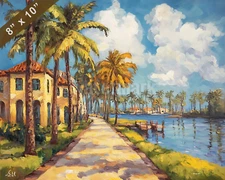 Miami with Coconut Grove oil painting 8x10 Print