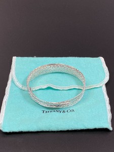 Tiffany & Co 925 Silver Basket Weave Concave Cuff Bangle Bracelet