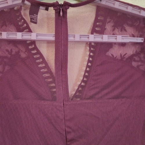 Embroidered Dress Medium Lace Overlay Maxi Burgundy Maroon Boho Fairy Grunge - Picture 3 of 9