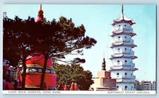 Hong Kong Postcard Tiger Balm Gardens Northwest Orient Airlines c1950's
