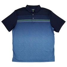 Ben Hogan Mens Peacoat Blue Green Stripe Short Sleeve Performance Polo Shirt M