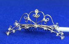 Vintage 90 s Rhinestone Tiara Silver Tone Comb 17 rhinestones Wedding /Prom
