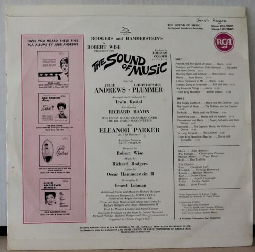 THE SOUND OF MUSIC Soundtrack ROGERS & HAMMERSTEIN 1965 RCA LOC-2005 MONO AUS LP - Picture 2 of 3