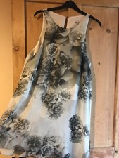 River Island grey floral lined sleeveless cocktail evening dress size 14 - VGC