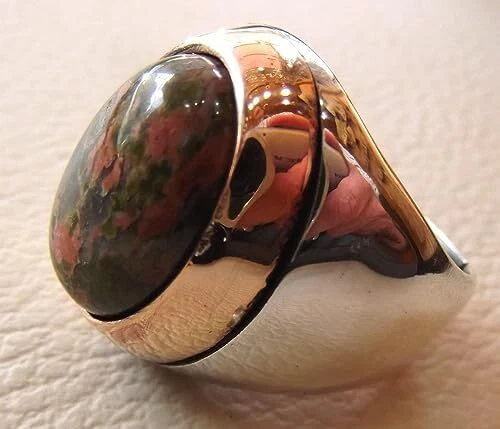 UNAKITE JASPER GEMSTONE 925 STERLING SILVER OTTOMAN TURKISH HEAVY MENS RING - Изображение 2 из 4