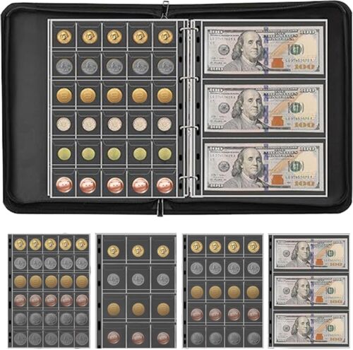 Coin Collection Book, WOVTE 450 Pockets Fireproof Coins Collecting Album &...