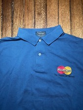 Vintage MasterCard NHL Sponsored Mens XL Polo Solid Blue 100% Cotton 90's