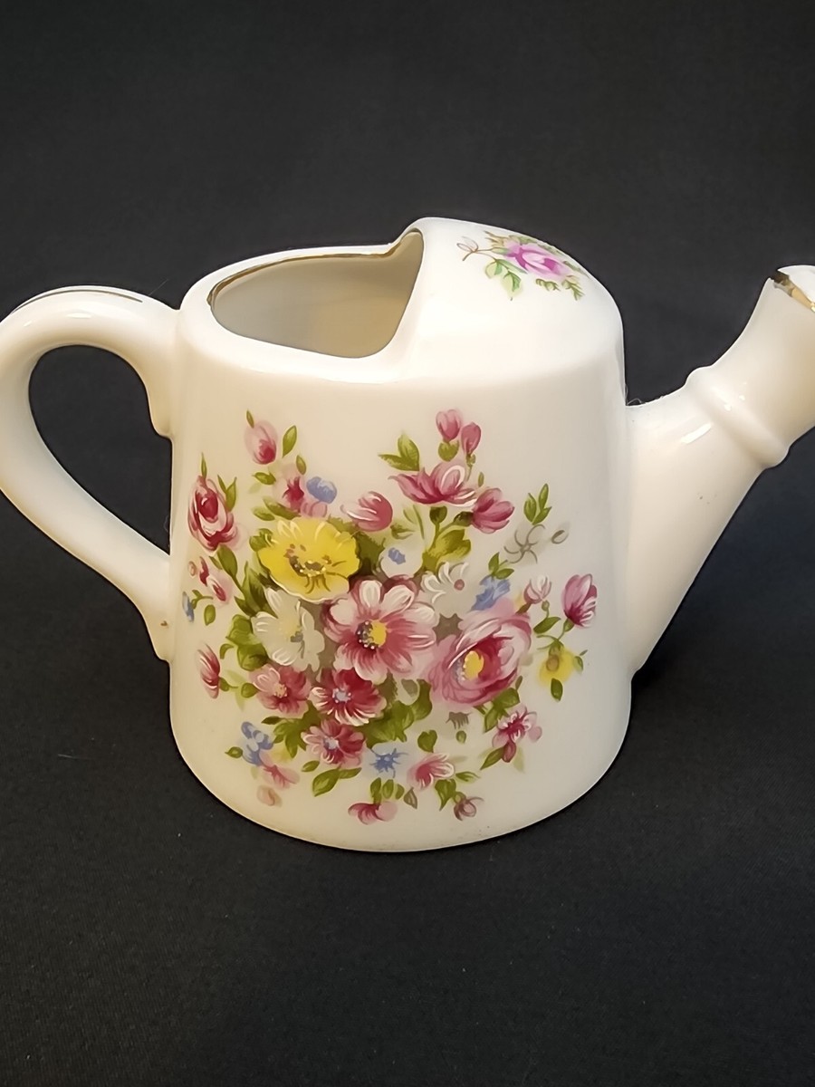 Vintage Porcelain Japan Watering Can Hand Painted White with
