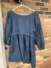 Free People Get Obsessed Dark Wash Denim Babydoll Mini Dress Medium