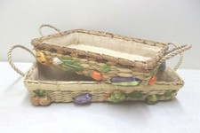 Lot of 2 Vintage Nesting Lined Baskets Wicker Straw 3-D Vegetables Veggies Set