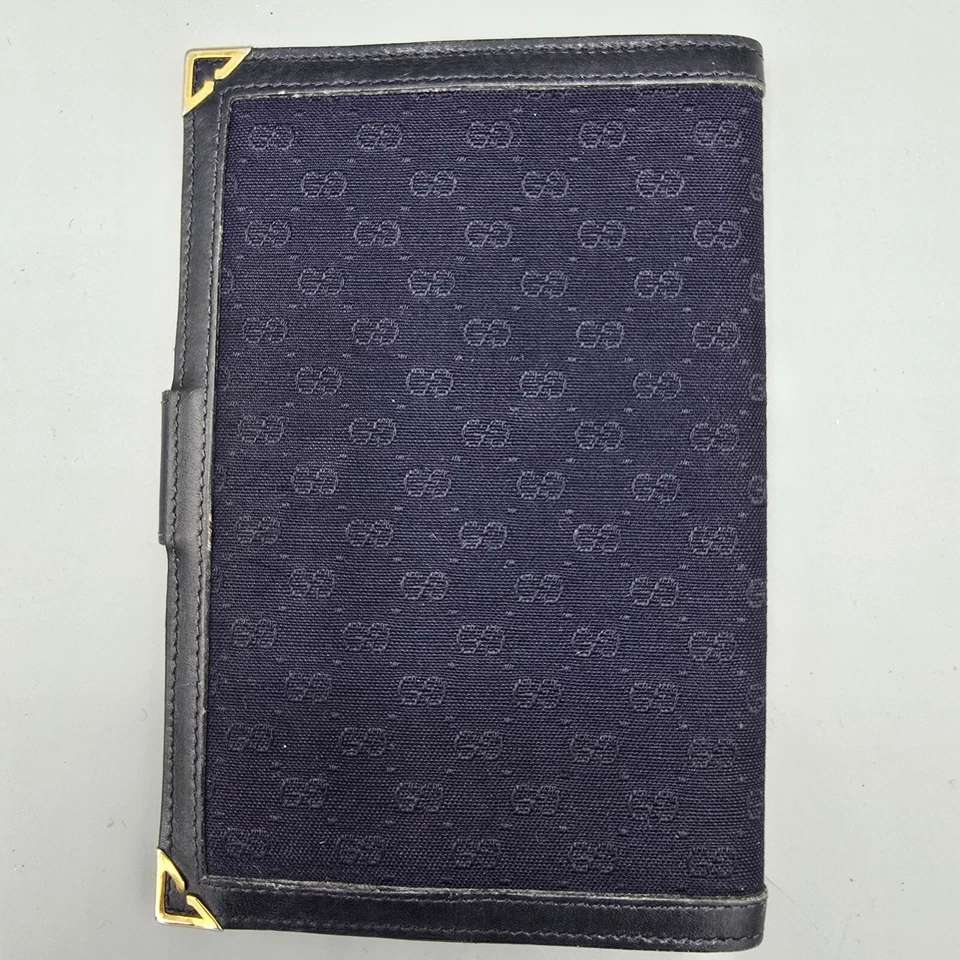Gucci Blue Micro GG Logo Passport Cover with Gold Tone Corners *Fair Condition - Image 2 of 4