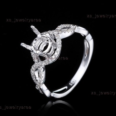 10K White Gold Round 6-6.5mm Semi Mount Engagement Women's Diamonds Fine Ring