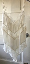 Vintage White and Diagonal Wide Lace Teddy Snaps Spaghetti Straps Size M