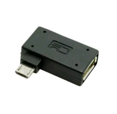 90 D Left Angled Micro USB 2.0 OTG Host Adapter with USB Power Android