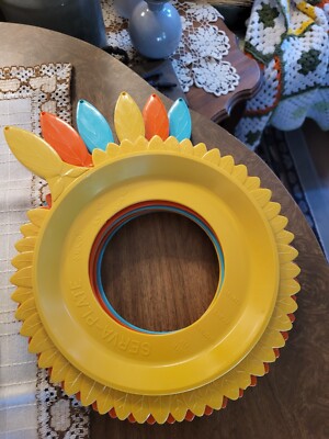 Mid Century Vintage Plate Mate Plastic Yellow Sunflower Paper Plate Holder Set 6
