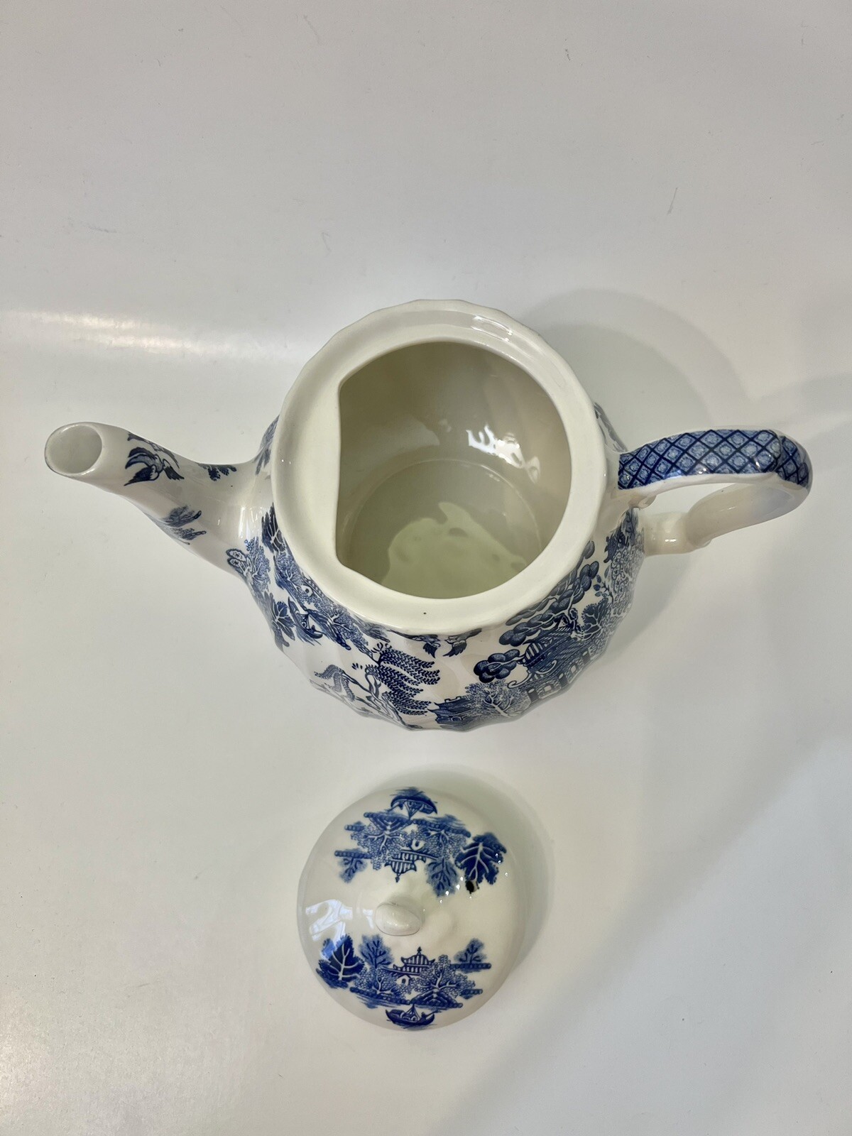 Sadler Blue Willow Ribbed Teapot 1970s Blue White England eBay