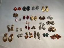 Vintage Set of 23 Clip-On Earrings- Various Designs and Colors- Costume